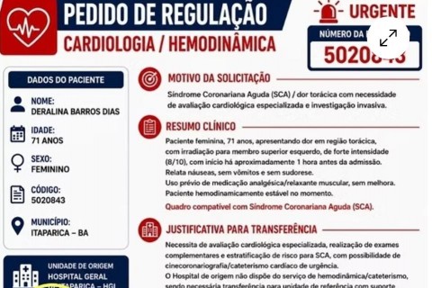 URGENTE: DERALINA, 71 ANOS, LUTA CONTRA FORTE DOR NO PEITO E PRECISA DE ATENDIMENTO CARDÍACO ESPECIALIZADO